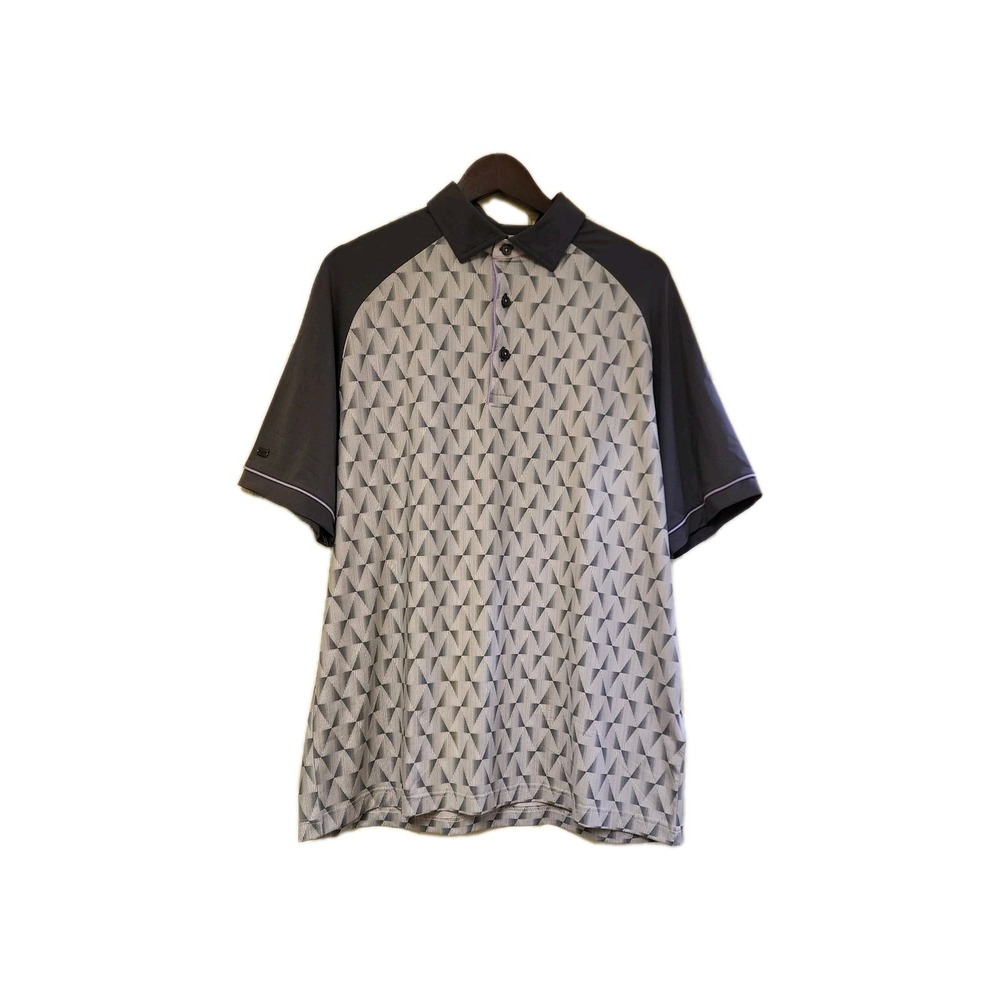 Men G Mac Apparel Large Golf Polo Grey And Purple Geometric Pattern‎
